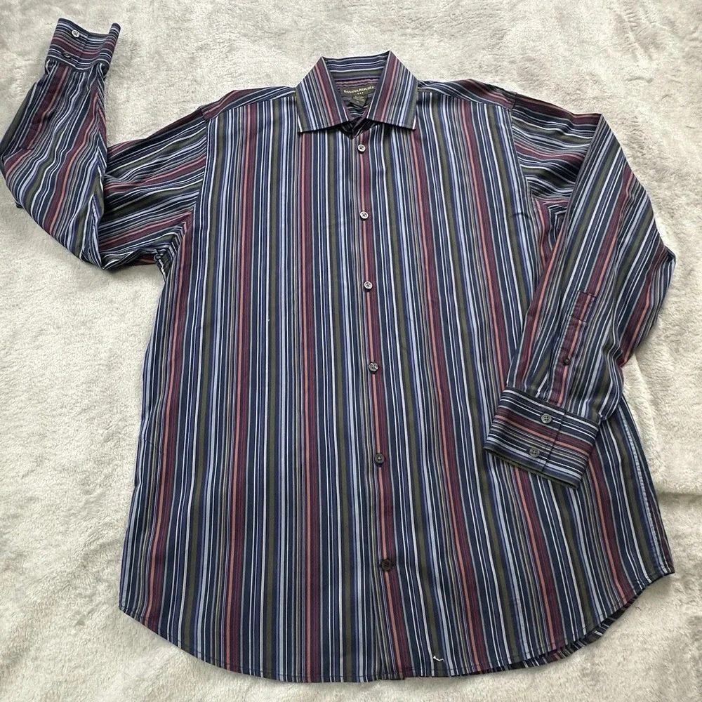 Banana Republic Button-Down Shirt Mens XL Colorful Stripe Blue 100% Cotton Nice!